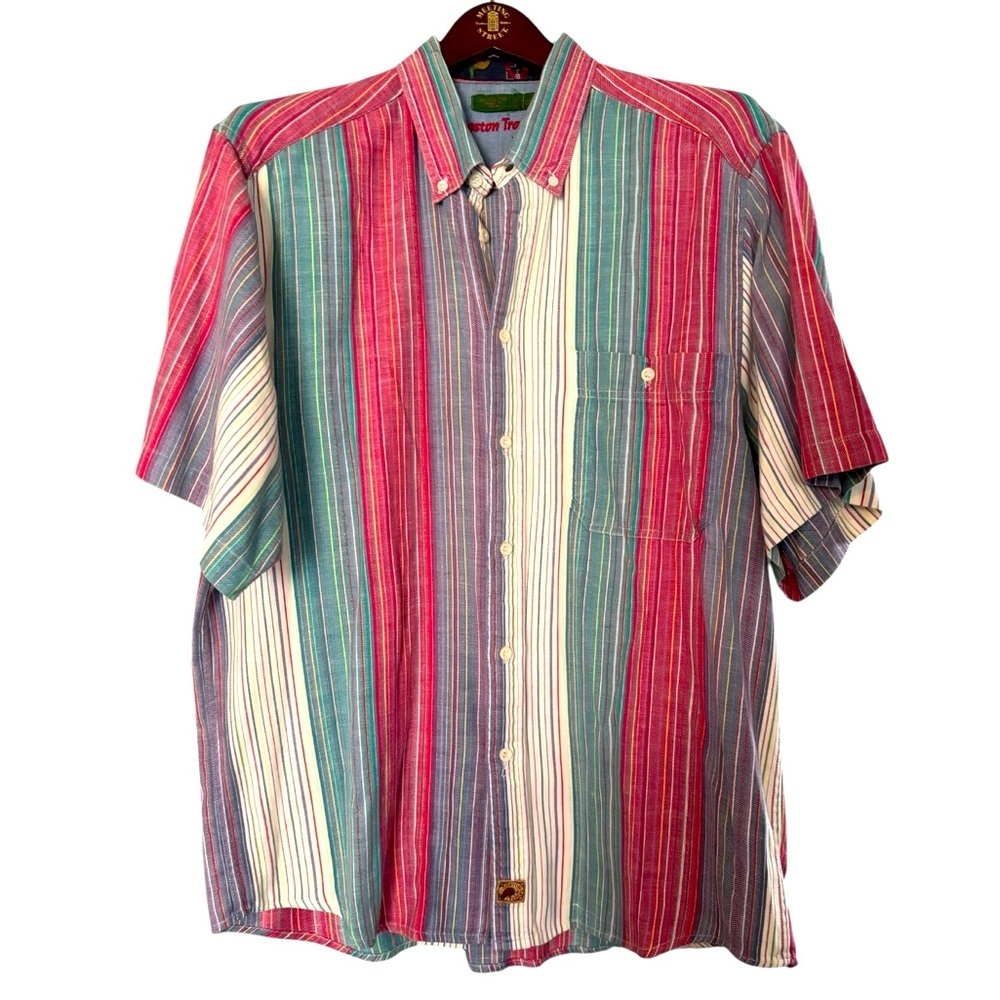 Boston Traders Colorful Striped Short Sleeve Button Down Shirt Size XL Nautical